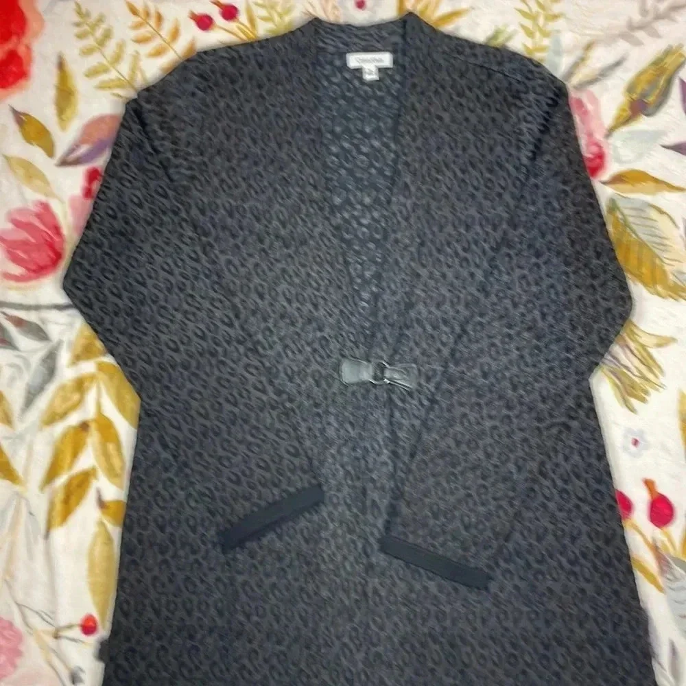 Calvin Klein merino wool blend open front animal print long cardigan XL - Picture 6 of 12